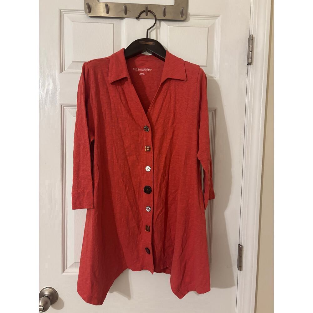 Soft Surroundings Danielle button 3/4 sleeve tunic orange sz M - Picture 2 of 10